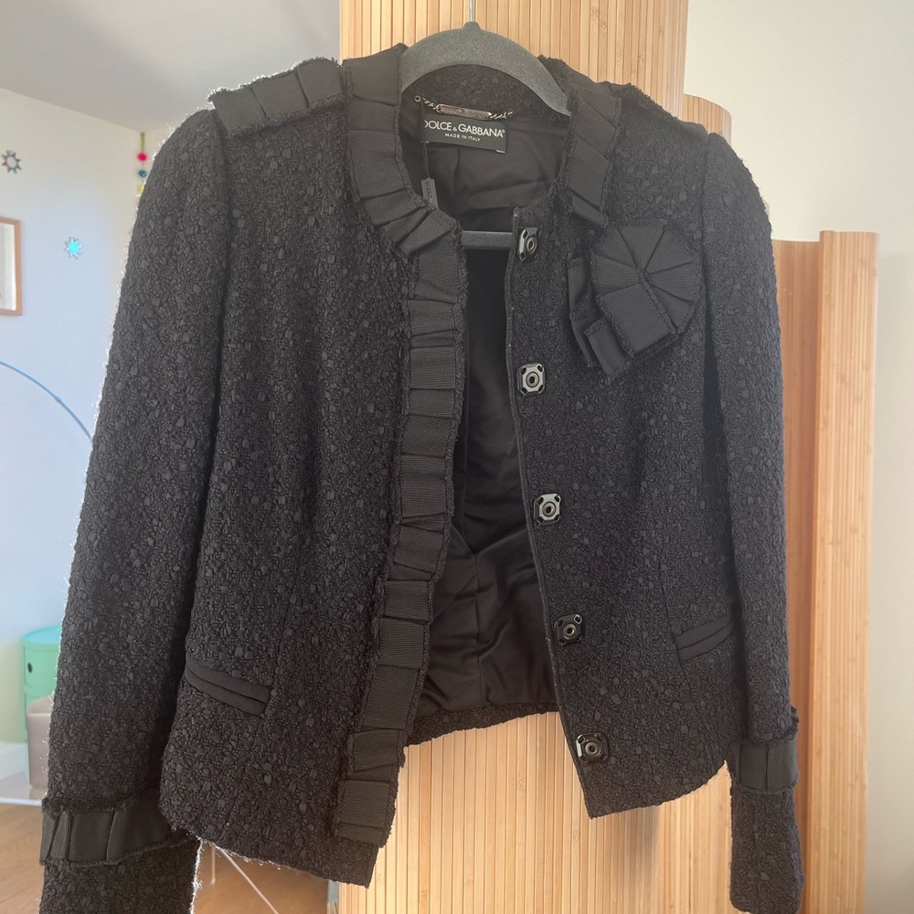 Dolce & Gabbana Black Tweed Jacket- IT40